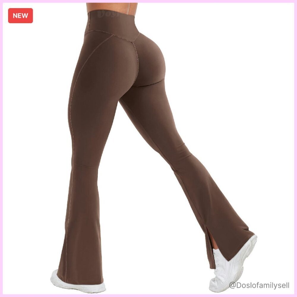 Split Hem Flared Leggings High Waist Yoga Pants Workout Chic